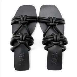Zara Black Leather Strappy Sandals